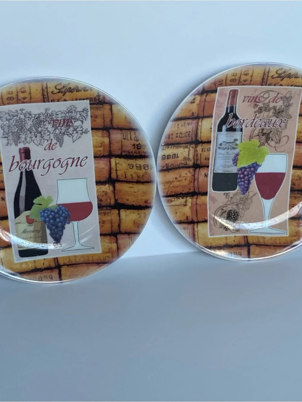 6 Canape Plates by Philippe Deshoulieres Wine & Corks France Vintage EUC Grapes
